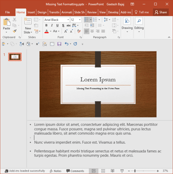 Show Formatting in Notes Pane in PowerPoint