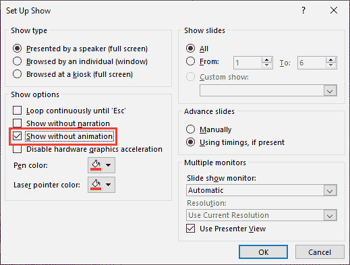 Enable or Disable PowerPoint Animations in Slide Show View