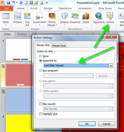 Adding the Last Slide Viewed Action Setting