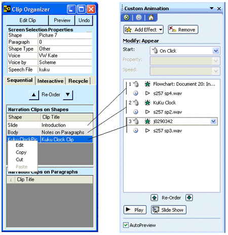 Narration Clips on the Clip Organizer