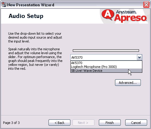 Audio Setup in Apreso