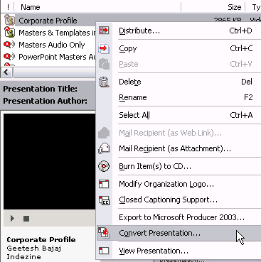 Convert presentation in Apreso