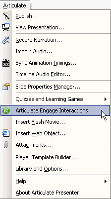 Articulate Presenter menu in PowerPoint