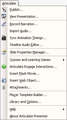 Articulate Presenter Menu