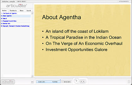 The Articulate player with the published presentation