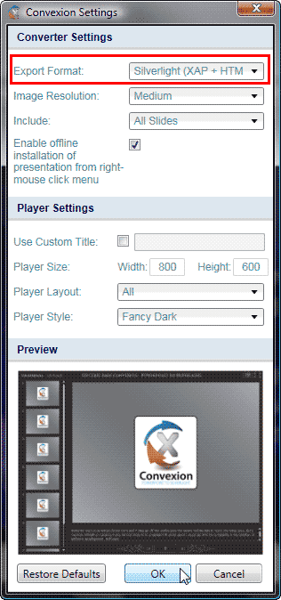 Coverter Settings Coverter Settings