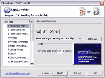 Settings for individual slides