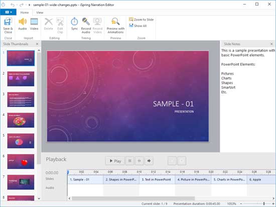 Narration Editor window