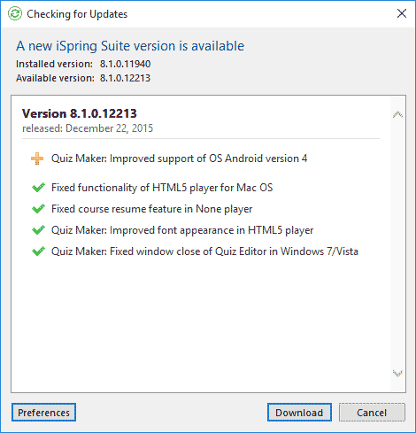 Checking for Updates dialog box