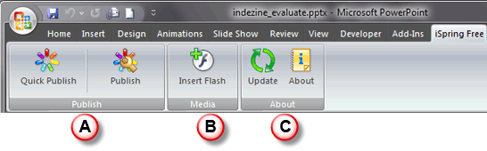 iSpring Free tab on the Ribbon iSpring Free tab on the Ribbon