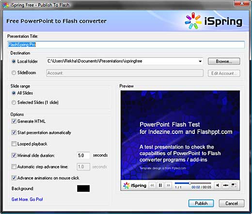 Publish dialog box Publish dialog box