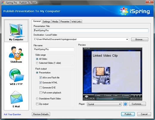 Publish dialog box Publish dialog box