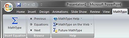 MathType tab in the Ribbon