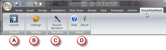 PowerFlashPoint tab on the Ribbon PowerFlashPoint tab on the Ribbon