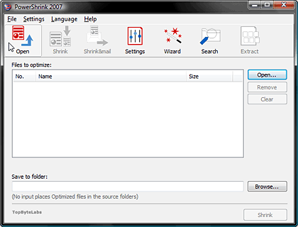 PowerShrink 2007 Interface