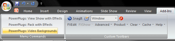 PowerPlugs: Video Backgrounds in the Add-Ins tab of the Ribbon in PowerPoint 2007