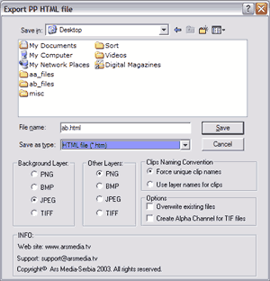 Export Options dialog box