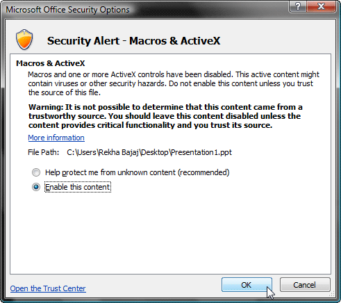 Microsoft Office Security Options