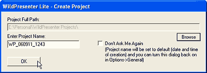 The Create Project dialog box