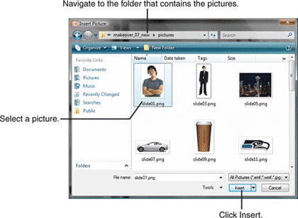 Insert pictures into slides Insert pictures into slides