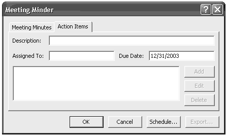 Meeting Minder Action Items Window