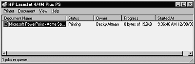 The print queue shows you the job being printed and any others waiting their turns