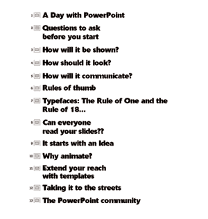 This printed outline shows only the slide titles