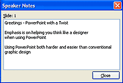 During a show, you can access your speaker notes