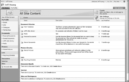 From the main SharePoint site, click on Site Actions and then Create in order to get to the option of inserting a Slide Library