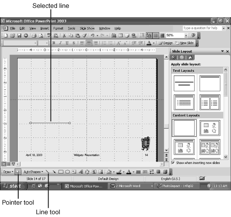 Working with the Drawing toolbar is a matter of selecting the objects to create, creating them, and then leaving them selected to format, or moving on Working with the Drawing toolbar is a matter of selecting the objects to create, creating them, and then leaving them selected to format, or moving on