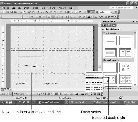 ou can use the Dash Style tool to alter the look of a line by breaking it up into dots and dashes ou can use the Dash Style tool to alter the look of a line by breaking it up into dots and dashes