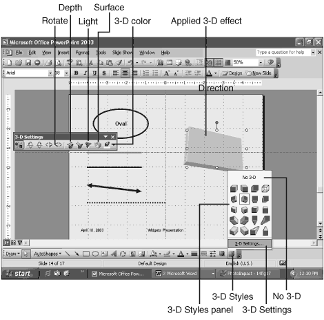3D styles and settings enable you to create an amazing array of 3D effects