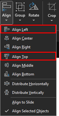 Align left and top