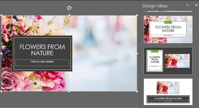 Picture treatments in the Design Ideas Task Pane