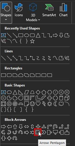Pentagon shape within the Block Arrows category