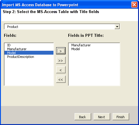 Choose fields for the slide titles