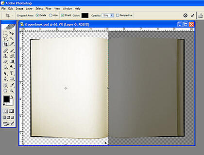 Crop each half of the book separately, Save for Web as a PNG-24
