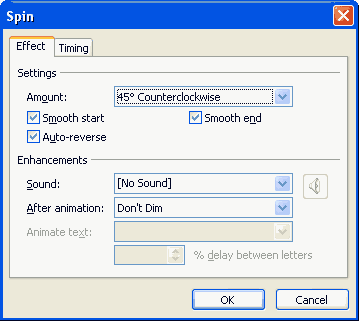 Effect settings changed