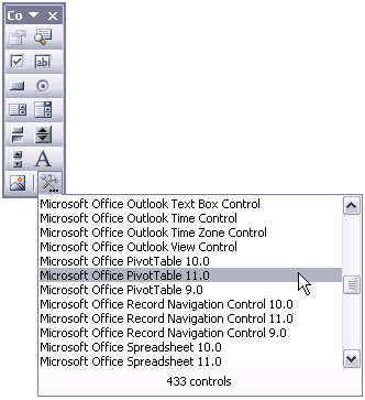 Choose the Microsoft Office PivotTable Object