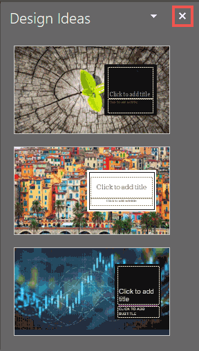 Close the Design Ideas Task Pane
