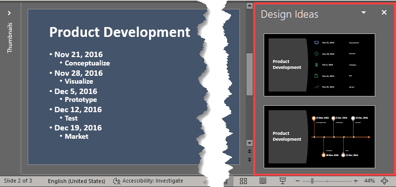Design Ideas Task Pane