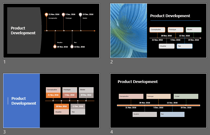 Timeline variations from the Design Ideas Task Pane