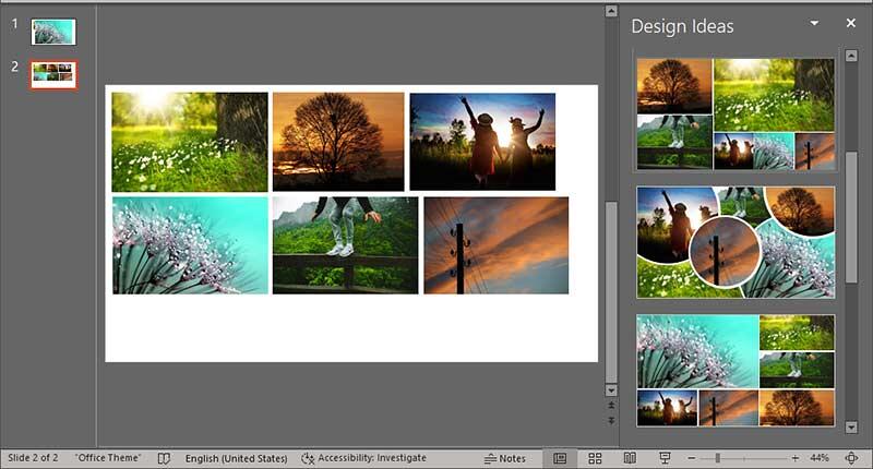 Design Ideas Task Pane with picture slide layouts