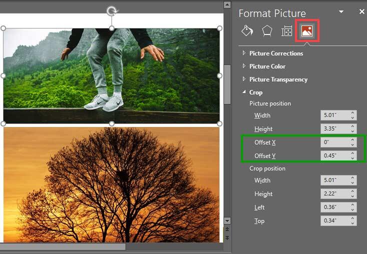 Offset values can be changed