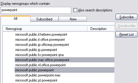 Choose to subscribe to newsgroups