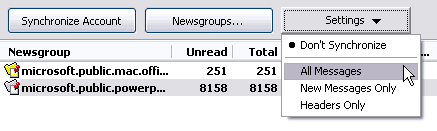 Settings for synchronizing