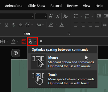 Touch or Mouse Mode in PowerPoint 365 for Windows