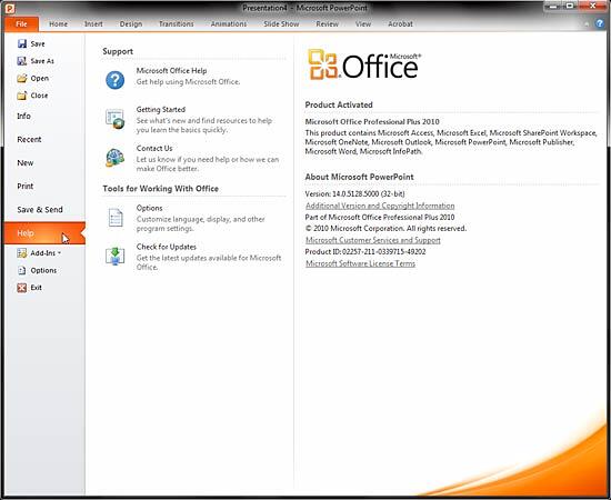 Help option selected