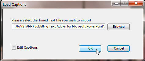 Load Captions dialog box