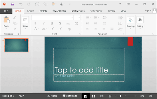 PowerPoint 2013 interface with Touch mode active